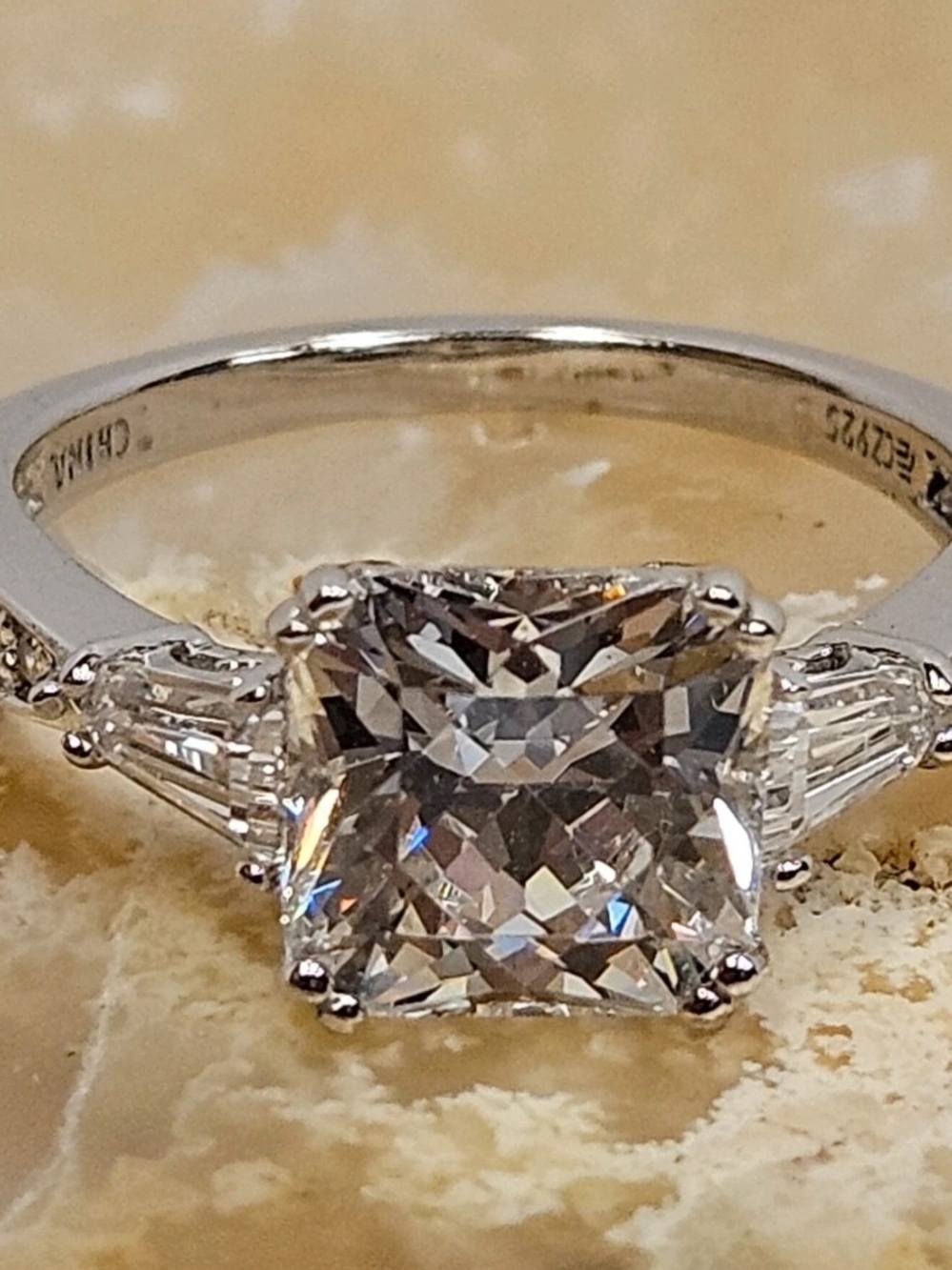 Classic .925 Sterling Silver Cushion-Cut Clear Stone Engagement Ring in Silver